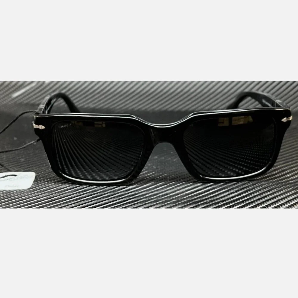 PERSOL Black Dark Grey Polarized Men's 53 mm Sunglasses - Picture 2 of 5